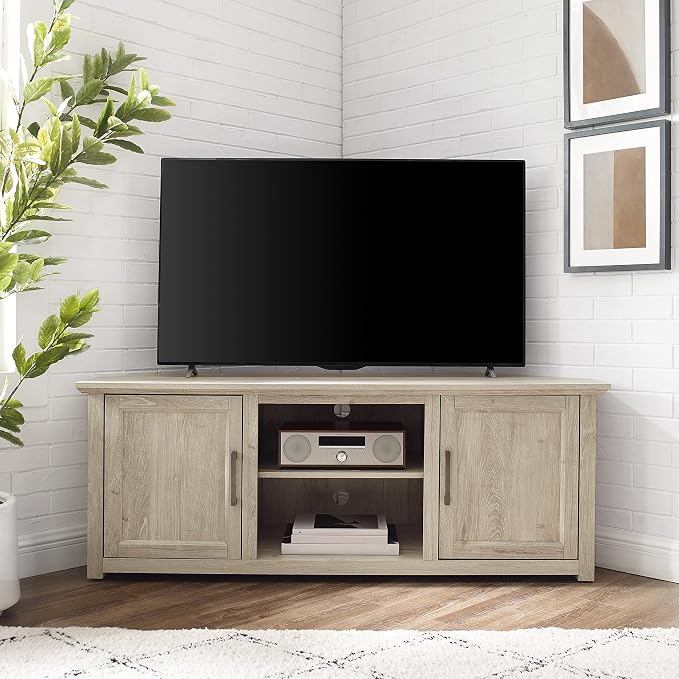 Crosley Furniture Camden Corner TV Stand for 65+ inch TVs, Entertainment Center with Storage Shelves, Frosted Oak - Image 6