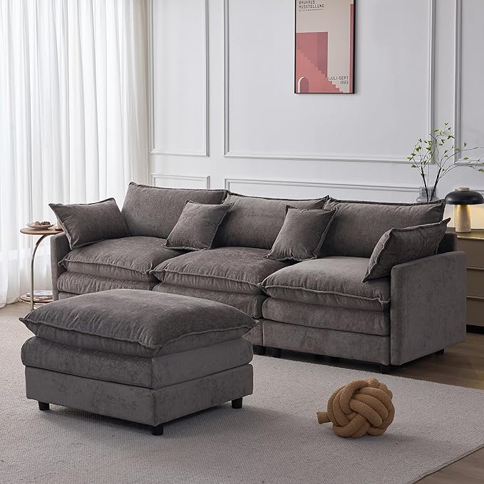 105" Oversized Modular Cloud Sectional Sofa Free Convertible L-Shaped Corner Sectional with Movable Ottoman, Chenille Upholstered Multiple Cushions Cloud Sofa Couches | Easy to Assemble