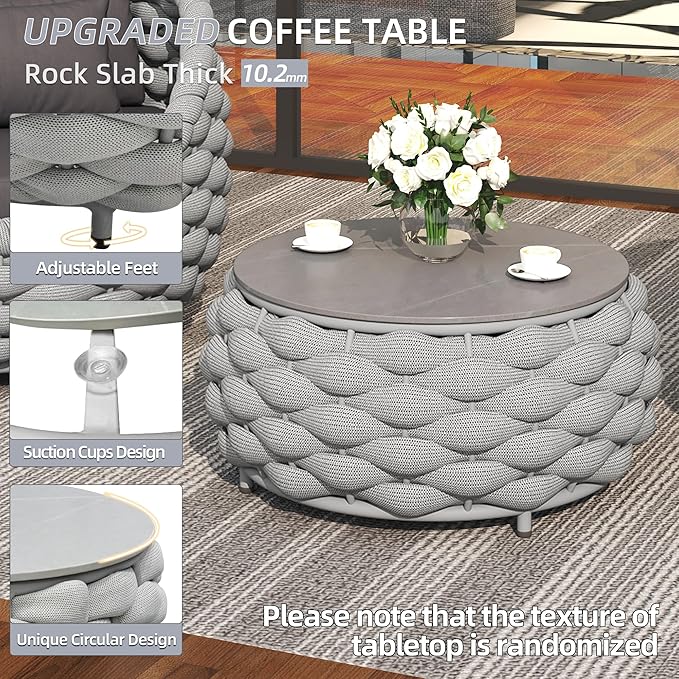 TWT 6-Piece Aluminum Patio Furniture Set, Modern Outdoor Conversation Set Sectional Sofa with Water Repellent Thick Cushions and Coffee Table for Balcony, Garden