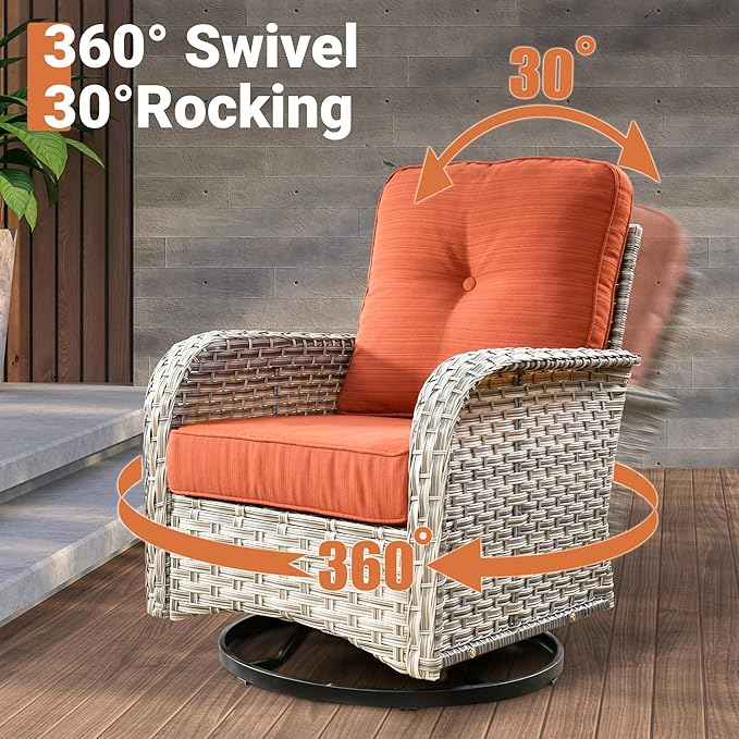 ovios 6 Piece Patio Sectional Furniture with Swivel Rocking Chairs, Rattan Wicker Coversation Set with Glowing Coffee Table, Outdoor Sofa Set for Outside Porch Balcony Backyard Pool, Orange