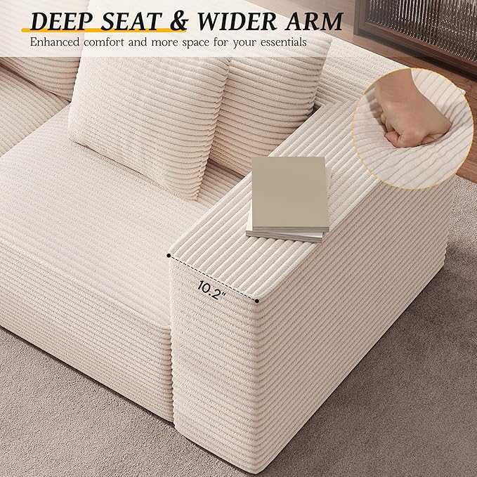 DWVO 108" Modular Sectional Couch with L-Shape Chaise, Modern Cloud Sectional Sofa with Deep Seat, Upholstered Couches for Living Room Bedroom, No Assembly Required, Beige