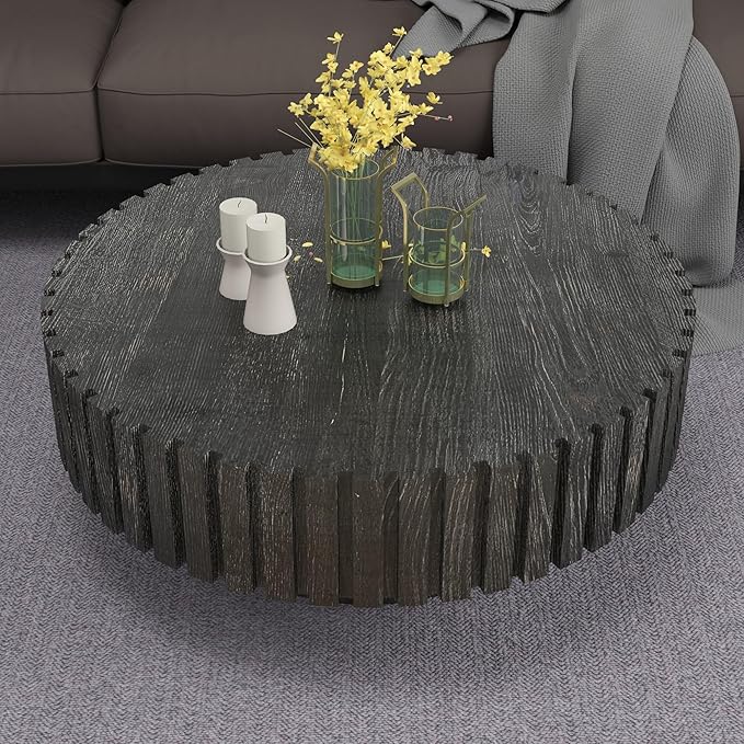 Round Coffee Table, 31.5" Circle Wood Center Table with Pedestal, Wood Coffee Tables for Living Room, Small Space, Office, Apartment, Easy Assembly, Black