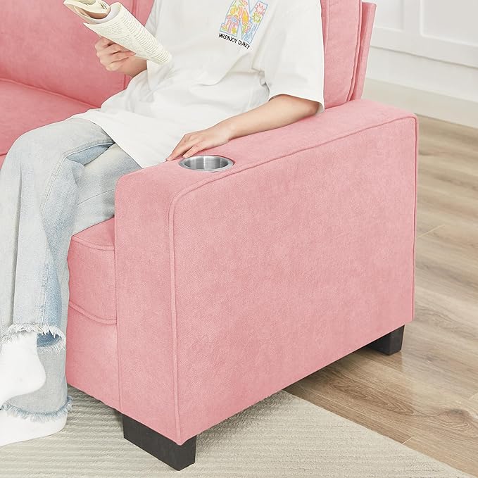 83" Modern Cloud Sofas for Living Room Bedroom, 3 Seat Modular Couch Soft Corduroy Upholstered Loveseat Couches with Cupholders for Home Apartment Office Studio