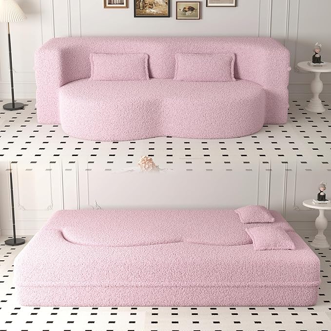 78" Oversized Convertible Folding Sofa Bed Full Size ,35D Full Foam Futon Loveseat Fold Out Couch Floor Mattress Teddy Fleece Lazy Lounge Sofabed for Living Room/Dorm/Guest Use/Home Office/Apartment