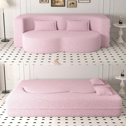 78" Oversized Convertible Folding Sofa Bed Full Size ,35D Full Foam Futon Loveseat Fold Out Couch Floor Mattress Teddy Fleece Lazy Lounge Sofabed for Living Room/Dorm/Guest Use/Home Office/Apartment