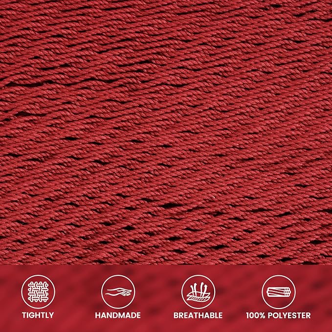 Lazy Daze Hammocks 10.5 FT Double 2 Person Caribbean Rope Hammock, Hand Woven Polyester Hammock with Spreader Bars, for Outside Outdoor Backyard Patio Poolside, 450 LBS Capacity, Red - Image 3