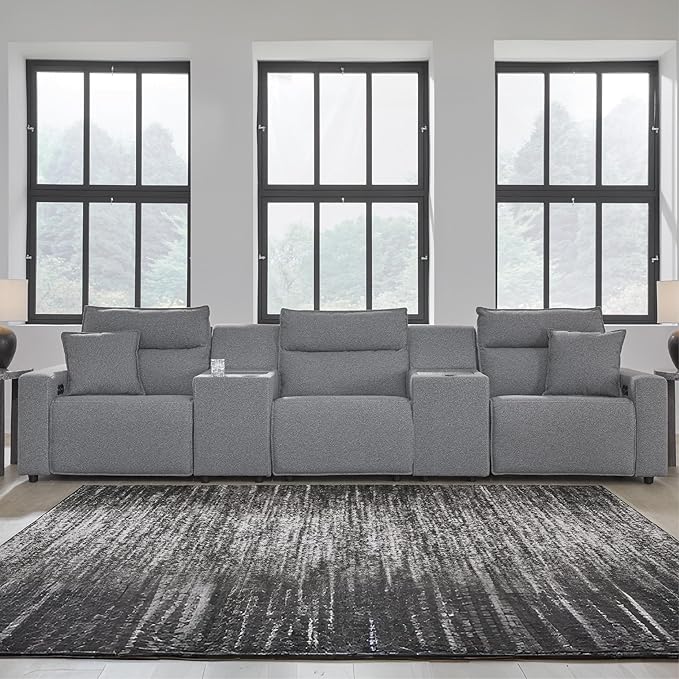 Signature Design by Ashley Modern ModMax II Stain Resistant 5-Piece Power Reclining Sectional with Adjustable Headrest and USB Charging Ports, Gray