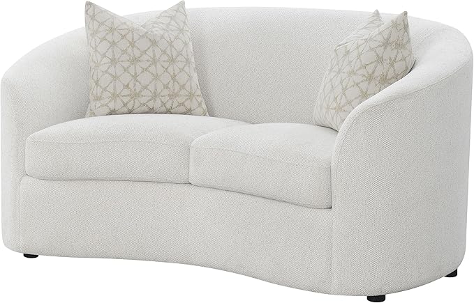 Coaster Home Furnishings - Rainn - Wood - Boucle Upholstered Loveseat with Sloped Arms, and Accent Pillows - Living Room - Latte - 509172