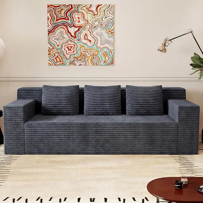 Eafurn Modern 3-Seater Love Seat Sofa Couch in a Box, No Assembly Required, High-Density Foam Plush Corduroy Loveseat Couch with Throw Cushions and Wider Armrest for Home Office
