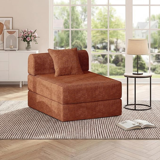 HouseMila Sofa Bed Couch,Convertible Boneless Couch Compressed Chair Comfy Boneless Chair Floor Lounge Chair with Pillow,No Assembly Folding Sofa Beds for Living Room Bedroom Guest Room(Single,Orange