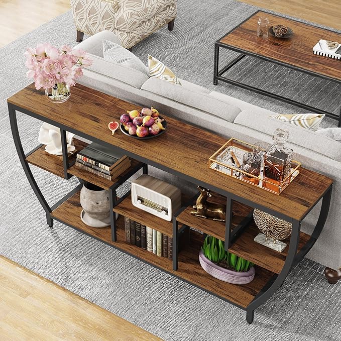 LITTLE TREE 70.9 Inch Long Console Table, Sofa Table with Storage Shelves, Industrial Entryway Table TV Stand, Behind Couch Table Accent Tables for Living Room, Hallway, Foyer