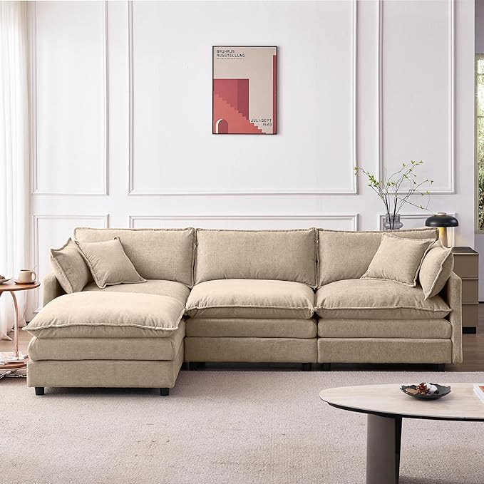 105" Oversized Modular Cloud Sectional Sofa Free Convertible L-Shaped Corner Sectional with Movable Ottoman, Chenille Upholstered Multiple Cushions Cloud Sofa Couches | Easy to Assemble