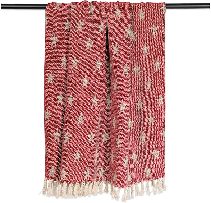 DII 4TH of July Patriotic Throw Blanket with Decorative Tassles, Use for Chair, Couch, Bed, Picnic, Camping, Beach, & Just Staying Cozy at Home (50 x 60), Star Tango Red