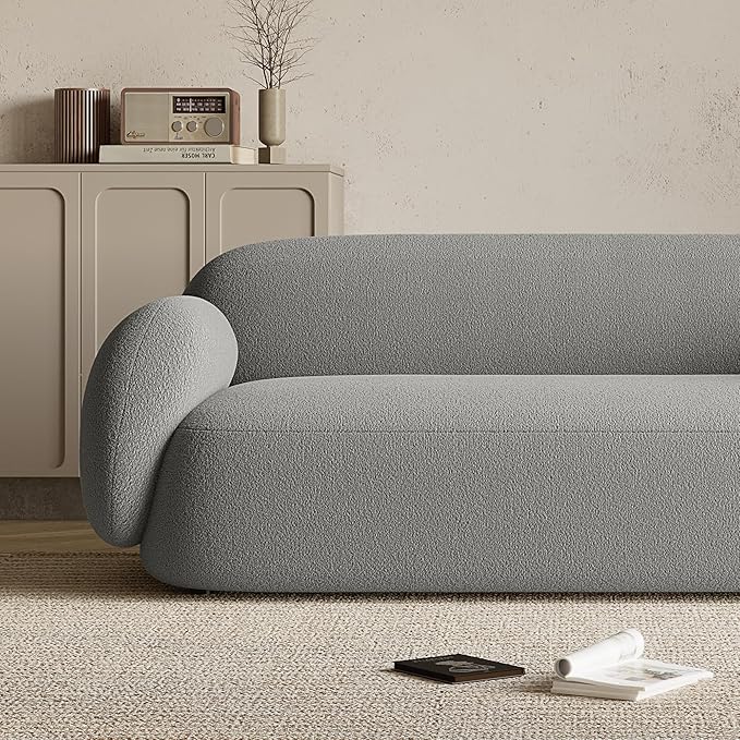 Acanva Modern Minimalist Sofa for Living Room Lounge Home Office, Rounded Edges Couch with Soft Boucle Upholstered, 74”W, Grey