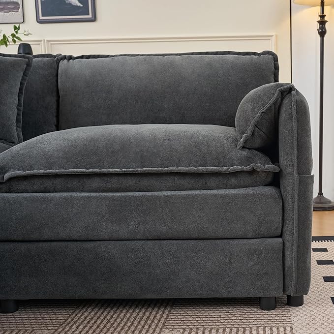 143-Inch U-Shaped Sectional Cloud Sofa Oversized Modular 6 Seaters Sofa Couch with 2 Ottoman Chaise and Pillow Armrest, Chenille Upholstered Convertible Cloud Couch