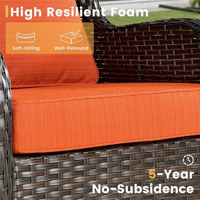 HOOOWOOO Patio Furniture Set,5 Piece Outdoor Furniture Set,Wicker Patio Conversation Couch Chairs Ottoman Set,Orange Red