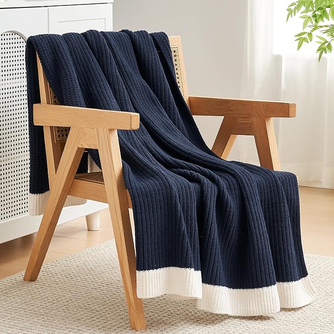 Amélie Home Chenille Throw Blanket, Soft Cozy Waffle Throw for Couch & Sofa, Warm Yet Lightweight, Breathable All-Season Throws for Women Men, Housewarming, Birthdays, 50"x60", Blue