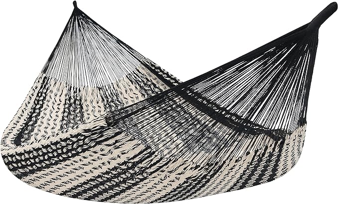 Sunnydaze Handwoven XXL Thick Cord Mayan Double Hammock for Outside - 625-Pound Capacity Heavy-Duty Outdoor Hammock - Black/Natural by SunnydazeDecor