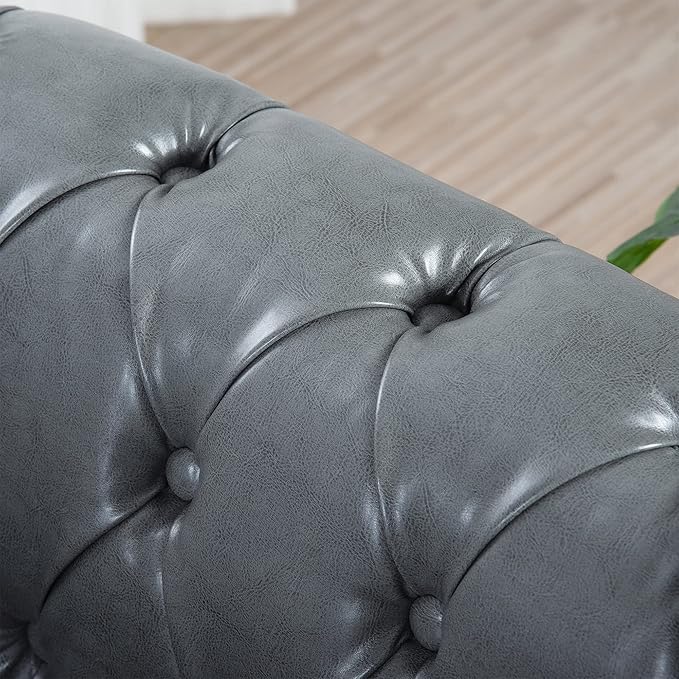ERYE 84.5-Inch Classic 3 Seat Chesterfield Sofa Couches for Living Room Bedroom, 3 Seaters Button Tufted Faux Leather Upholstered Chesterfield Sofa Couch,Wood Legs | Button Tufted, Easy to Assemble, Nailhead, Removable Cushion