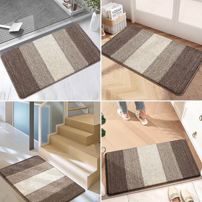 Kitinjoy Indoor Outdoor Door Mat, 32x20 Non-Slip Absorbent Dirt Trapper, Low-Profile Washable Inside Entrance Front Floor Mat, Sturdy Soft Entry Doormats for Entryway, Light Brown - Image 6