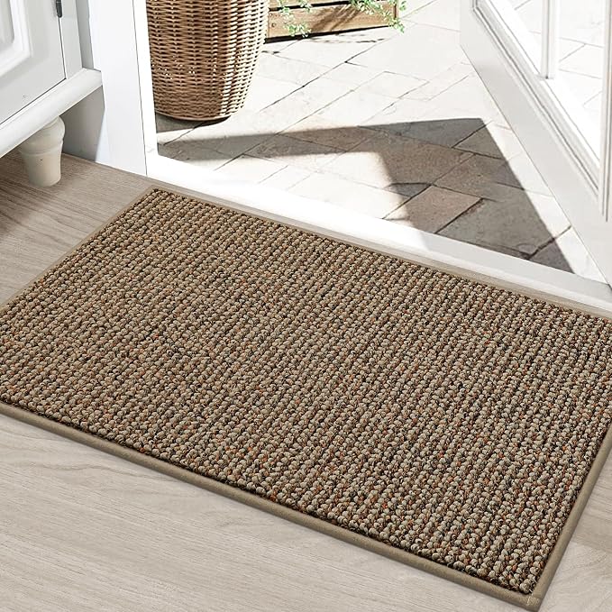 BEQHAUSE Dirt Trapper Door Mat 24" x 36", Non-Slip Washable Doormats Entrance Mat, Dirt Resistant and Absorbent Welcome Mat, Low Profile Floor Mats for Front Back Door and Entryway, Beige by BEQHAUSE