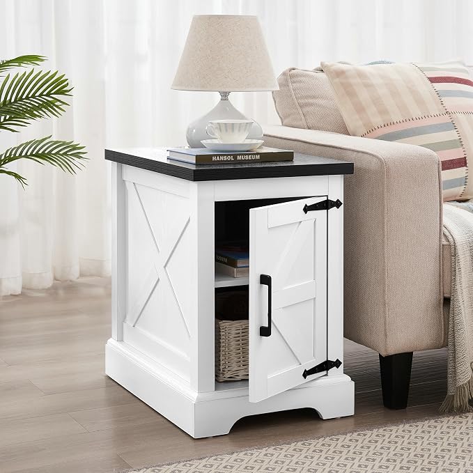 Ball & Cast 24 Inch Farmhouse Nightstand,Wood Bedside Table with Barn Door and Adjustable Storage Shelf, Sofa Side Table End Table for Living Room, Night Stand for Bedroom,White - Image 3