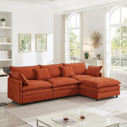 105" Oversized Modular Cloud Sectional Sofa Free Convertible L-Shaped Corner Sectional with Movable Ottoman, Chenille Upholstered Multiple Cushions Cloud Sofa Couches | Easy to Assemble