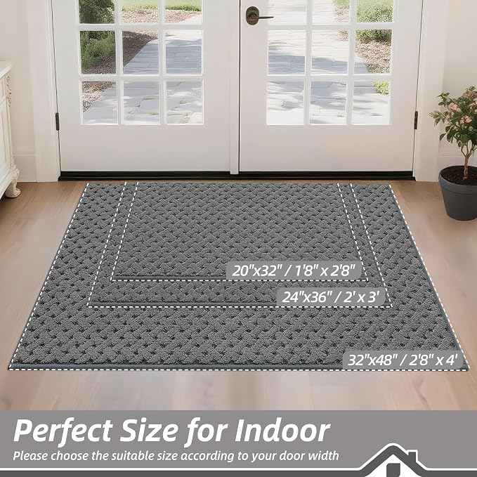 BEQHAUSE Dirt Trapper Door Mat Non-Slip Entryway Rugs Stain Resistant Absorbent Dog Doormats Woven-Look Washable Welcome Floor Doormat for Front Back Door, Dirty Wet Shoes & Paws, 32" x 48", Grey - Image 2