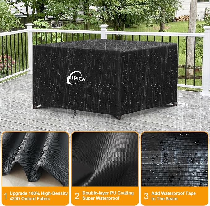 Kipiea Patio Furniture Covers Waterproof Winter, Heavy-Duty 420D Outdoor Patio Furniture Set Covers, No Tears Anti UV No Fading (49" L x 49" W x 28" H) - Image 3