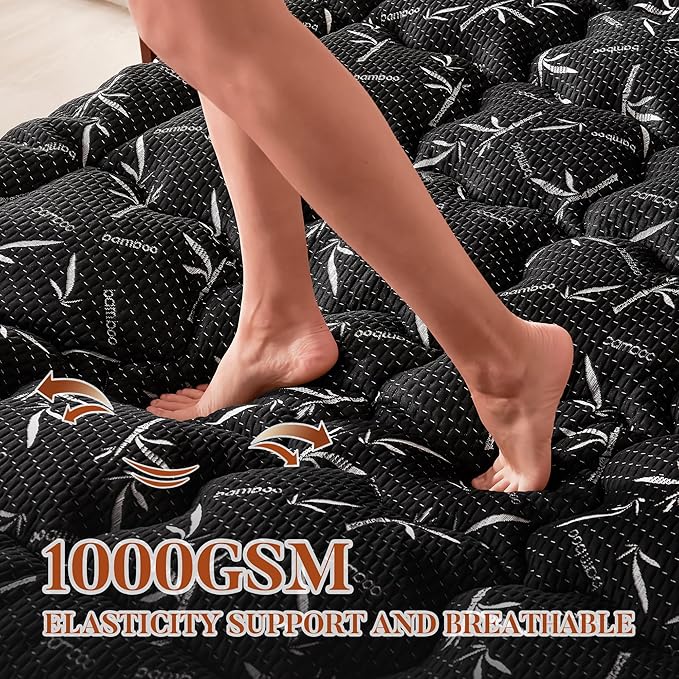 PRIMESOFT 100% Waterproof King Size Mattress Topper, Thick Pillow Top Mattress Pad，Up to 25 Inch Deep Pocket,Soft Breathable Mattress Pad for Back Pain, Protector Cover(Black)