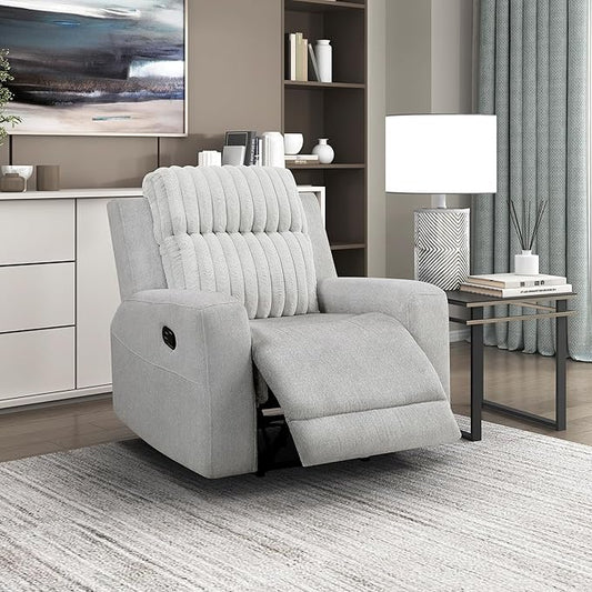 Lexicon Modern Recliner Chair for Living Room, Manual Wall Hugger Textured Microfiber Reclining Chair, Plush Corduroy Channel Seat Back, Manual Recliner, Light Gray
