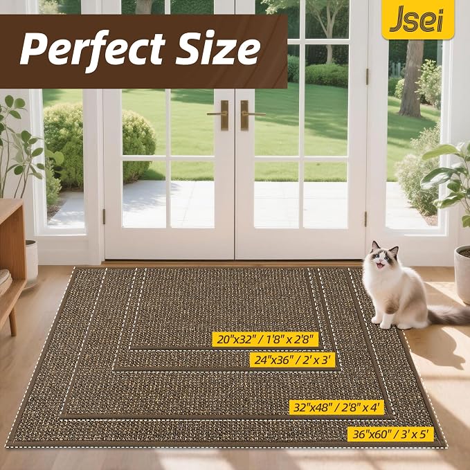 JSEI Dirt Trapper Door Mat 24"x36" Non-Slip Washable Entrance Mat, Dog Doormats, Absorbent & Fade-Resistant Floor Mats, Low Profile Welcome Mats for Entryway, Front Door, and Inside Entrance, Brwon - Image 3