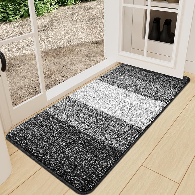 Kitinjoy Indoor Outdoor Door Mat, 59x24 Non-Slip Absorbent Dirt Trapper, Low-Profile Washable Inside Entrance Front Floor Mat, Sturdy Soft Entry Doormats for Entryway, Grey by Kitinjoy
