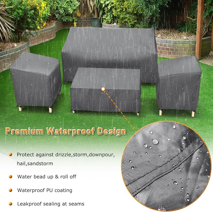 STARTWO Outdoor Patio Furniture Covers Waterproof 4-Piece Set, for Chairs 33in, Loveseat 58in, Coffee Table 46in, Heavy Duty 600D, Grey - Image 7