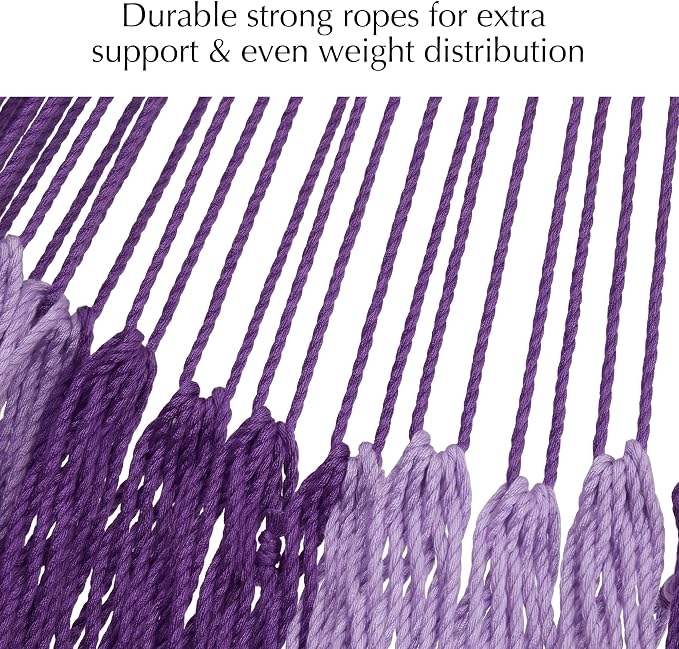 PNAEUT Handwoven Mayan Hammock, Thick Soft Rope Double Hammock for Outdoor Outside & Indoor, 600 lbs Capacity Heavy-Duty, Includes Tree Straps, Carabiners & Carrying Bag (Mauve Purple, X-Large) - Image 3