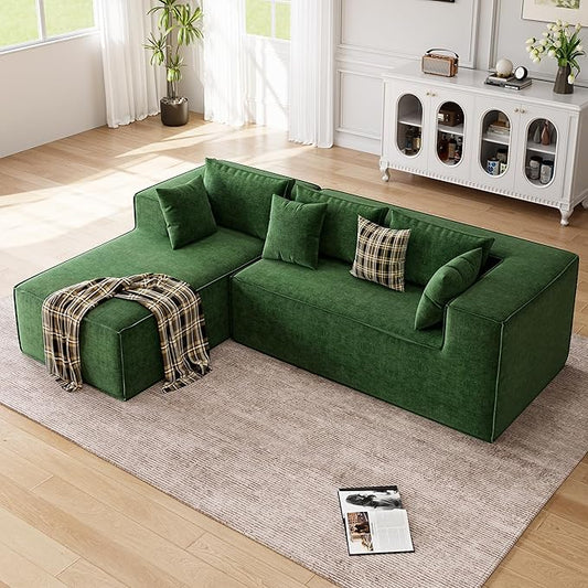 GarveeHome Modular Sectional Couches for Living Room, Cloud Sectional Couch with Deep Seat, 106.7 in Modular L-Shape Sofa with Chaise, Upholstered Couches for Bedroom, Chenille Green