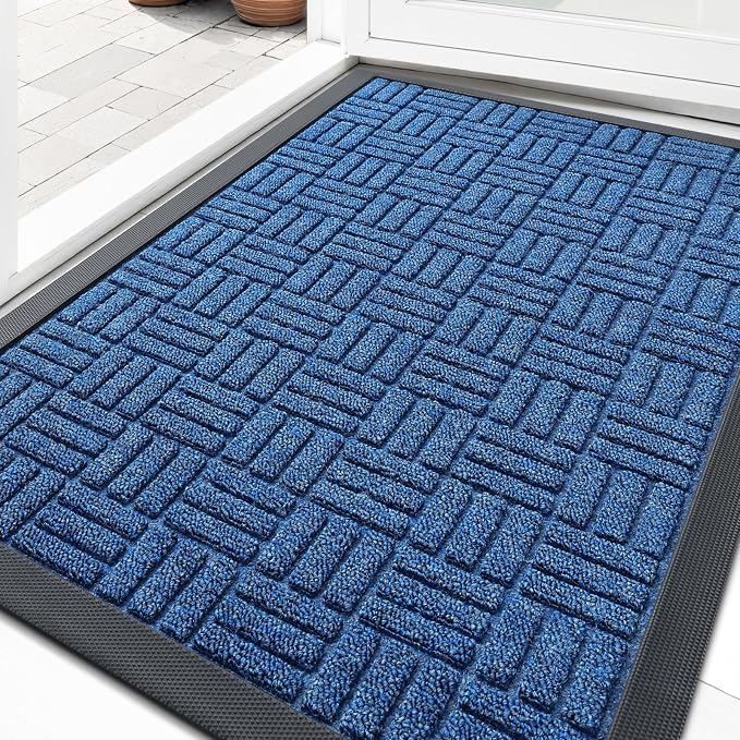 OLANLY Front Door Mat Outside Entrance 35x23, Absorbent, Heavy Duty Sturdy Natural Rubber Doormat Indoor Outdoor, Non-Slip, Stain and Fade Resistant, Low Profile Floor Mat for Entryway, Ocean Blue by OLANLY