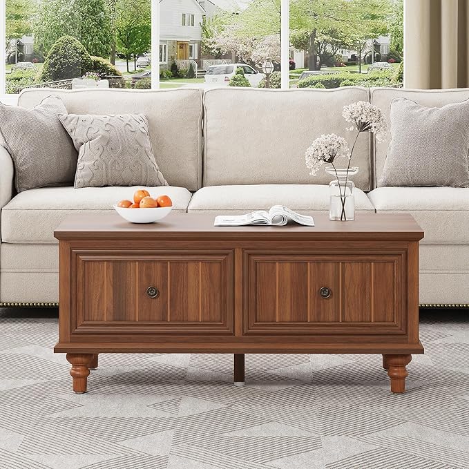 39" Lift Top Coffee Table, Wood Center Table with Storage, Retro Coffee Tables Rectangular Dining Table for Living Room Home Office Small Space (Walnut)