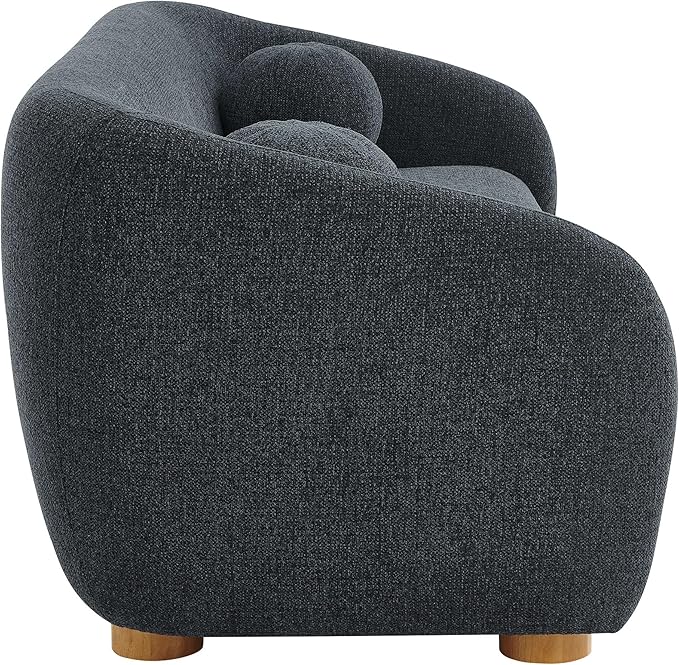 Modway Holland 85 Inch Minimalist Curved Back Sofa in Navy – Chenille Fabric Sofa with Ball Throw Pillows and Wood Feet – Modern 3-Seater Couch for Living Room
