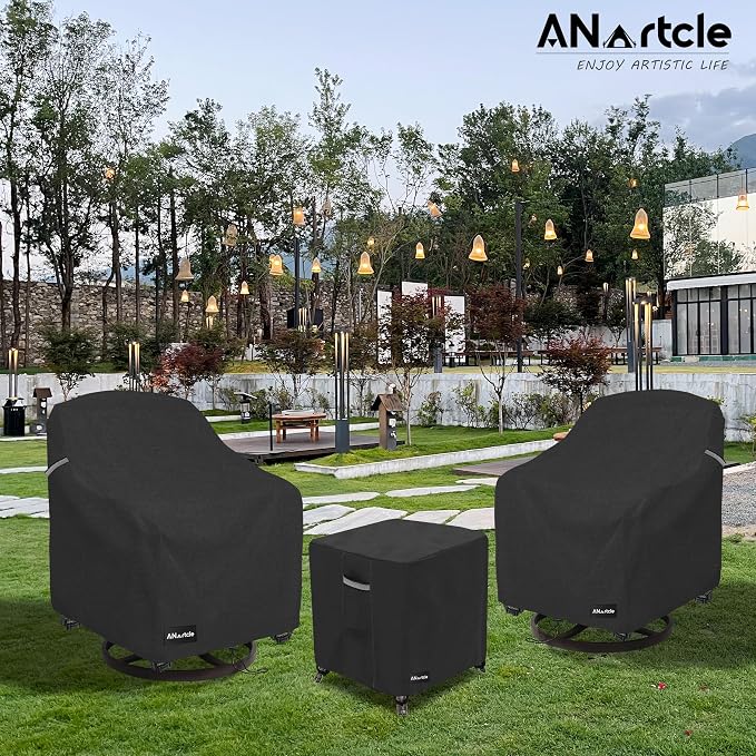 ANartcle 3 Pieces Patio Bistro Sets Cover,600D Waterproof Heavy Duty Patio Furniture Covers,Includes 2 Outdoor Swivel Chair Covers and 1 Patio Wicker Side Table Cover(Black) - Image 7