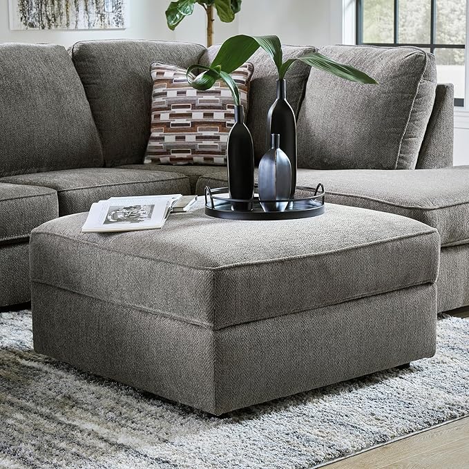 Signature Design by Ashley O'Phannon Casual Upholstered Ottoman with Storage and Removable Top, Gray