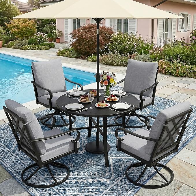 NATURAL EXPRESSIONS 5-Piece Patio Dining Set, 38" Round Table with 4 Swivel Rocking Chairs, Heavy-Duty 350lb, All-Weather Furniture by NaturalExpressions
