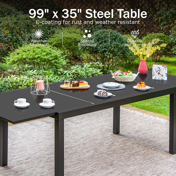 PHI VILLA Extra Large Expandable Patio Dining Table 99.2" × 35.5" Metal Outdoor Table for 6-10 Person, Metal Outdoor Dining Table with E-Coating for Garden Deck Yard- (Black) - Image 4