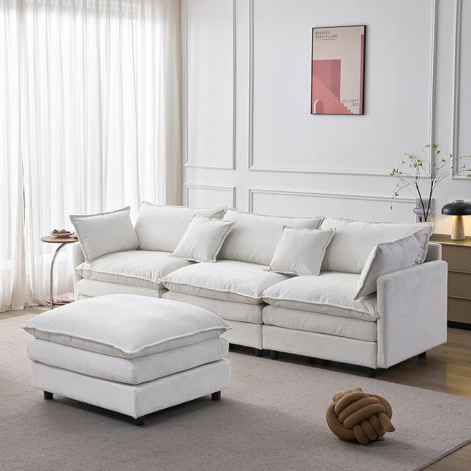 105" Oversized Modular Cloud Sectional Sofa Free Convertible L-Shaped Corner Sectional with Movable Ottoman, Chenille Upholstered Multiple Cushions Cloud Sofa Couches | Easy to Assemble