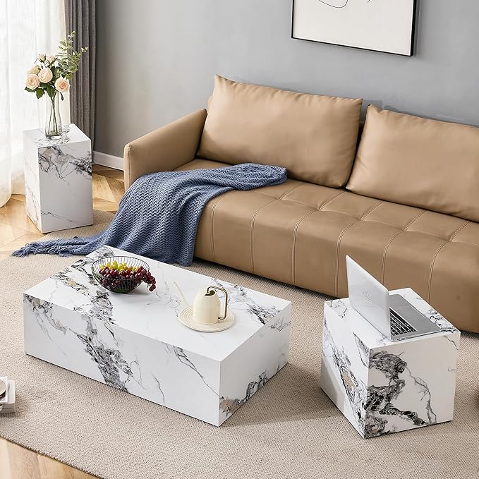 Cube End Table Wood Grain - Modern Side Table for Living Room, Contemporary Nightstand Sofa Table for Home, No Assembly