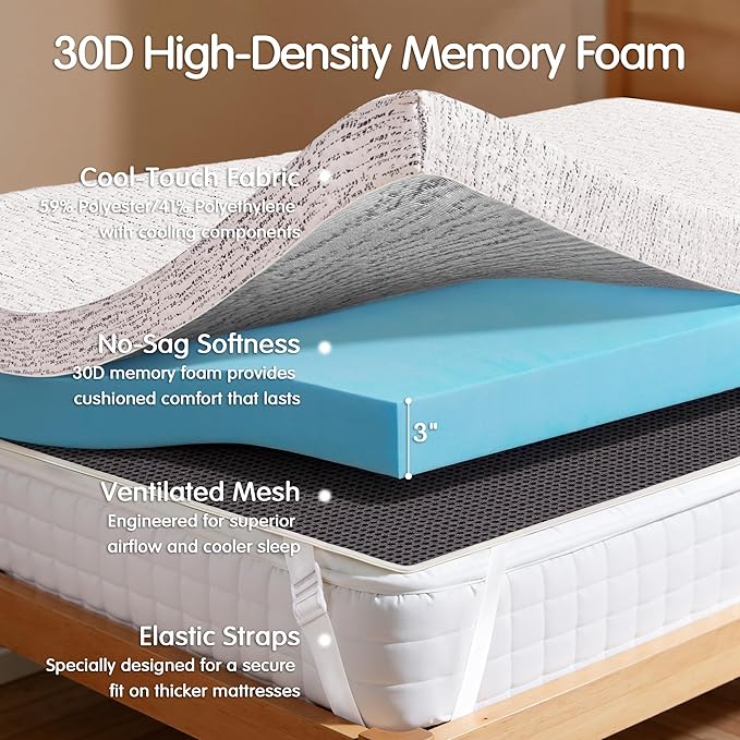 Hokway 3 Inch Memory Foam Mattress Topper with Mosaic Cover Memory Foam Twin XL Mattress Pad Bed Topper Ventilated High Density Pad, CertiPUR-US Certified