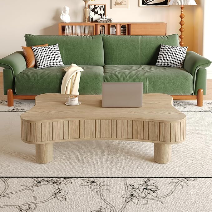 Unique Cloud Coffee Table with Lifting Top Low Coffee Table with Storage Farmhouse Country Rustic Wooden Coffee Tables Cute Irregular Center Tables for Living Room 42.52'' Natural Wood