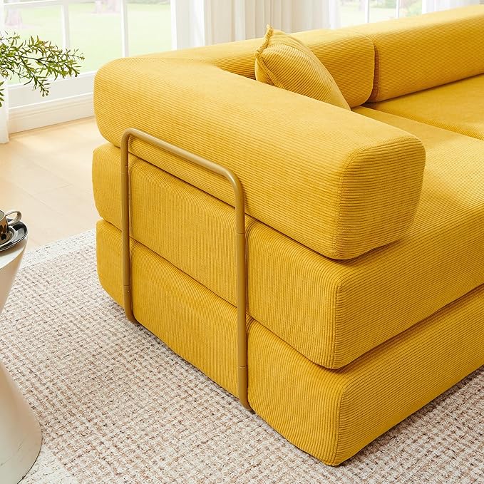 Eafurn L Shaped Convertible Sleeper Sofa Bed King Size Sleeper Sofabed, 7-in-1 DIY Combination Corduroy Folding Mattress Couch with Fixed-Shape Frame, Boneless Floor Sofa Couch