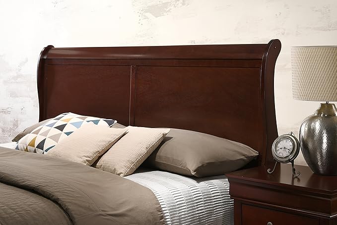 Roundhill Furniture Isola Louis Philippe Style Sleigh Bedroom Set, King Bed, Dresser, Mirror and Night Stand, Cherry Finish