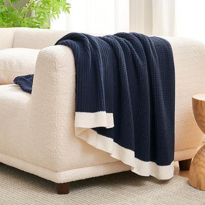 Amélie Home Chenille Throw Blanket, Soft Cozy Waffle Throw for Couch & Sofa, Warm Yet Lightweight, Breathable All-Season Throws for Women Men, Housewarming, Birthdays, 50"x60", Blue